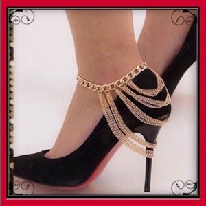 Gold Multi chains wrap around heels boots edgy biker girl bracelet anklet